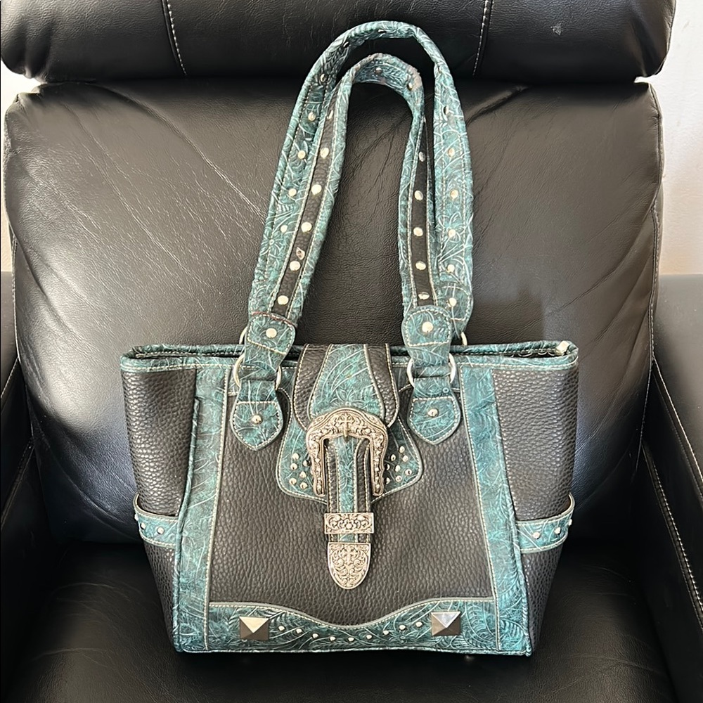Elegant Black and Teal Women's Handbag
